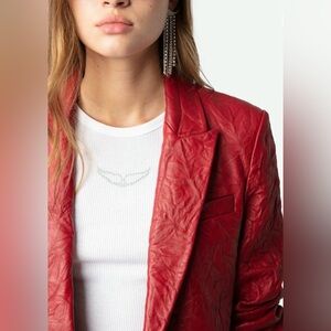 Zadig & Voltaire Visko Crinkled Red Lambskin jacket.